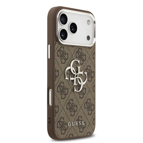Guess Guess iPhone 17 Pro Max/iPhone 18 Pro Max Handyhülle 4G Großes Metalllogo Silberfarbener Rand - Braun