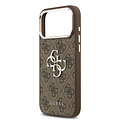 Guess Guess iPhone 17 Pro Max/iPhone 18 Pro Max Coque arrière 4G Grand logo métallique Bord argenté - Marron