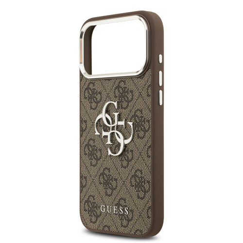 Guess Guess iPhone 17 Pro Max/iPhone 18 Pro Max Coque arrière 4G Grand logo métallique Bord argenté - Marron