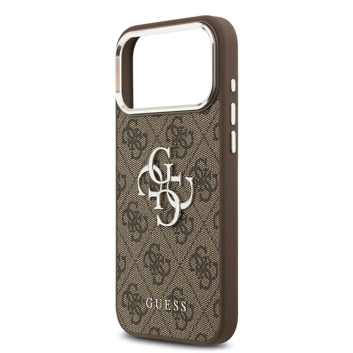 Guess Guess iPhone 17 Pro Max Backcover hoesje - 4G - Big Metal Logo - Silver Edge - Bruin, foto 5 van 6