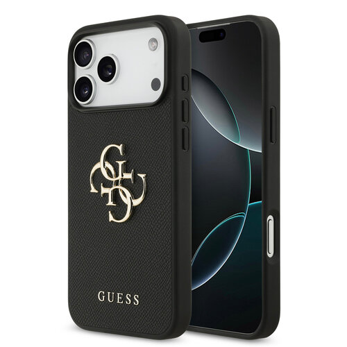 Guess Guess iPhone 17 Pro Max/iPhone 18 Pro Max Handyhülle Genarbte Oberfläche Großes 4G-Logo - Schwarz