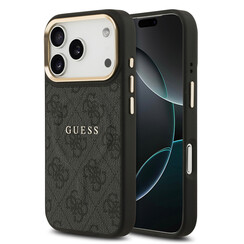 Guess iPhone 17 Pro/iPhone 18 Pro Coque arrière MagSafe similicuir PU Logo 4G classique - Noir