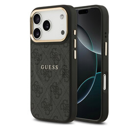 Guess Guess iPhone 17 Pro Back-Cover hul - Magsafe - 4G Classic Logo - Gold Edge - Schwarz