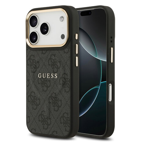 Guess Guess iPhone 17 Pro Back-Cover hul - Magsafe - 4G Classic Logo - Gold Edge - Schwarz Guess Guess iPhone 17 Pro Back-Cover hul - Magsafe - 4G Classic Logo - Gold Edge - Schwarz