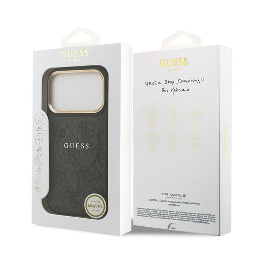 Guess Guess iPhone 17 Pro/iPhone 18 Pro Coque arrière MagSafe similicuir PU Logo 4G classique - Noir
