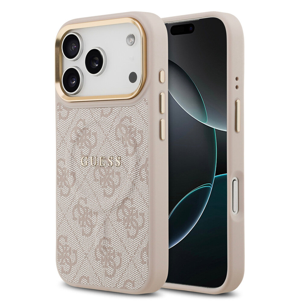 Guess Guess iPhone 17 Pro Back-Cover hul - Magsafe - 4G Classic Logo - Gold Edge - Rosa Guess Guess iPhone 17 Pro Back-Cover hul - Magsafe - 4G Classic Logo - Gold Edge - Rosa