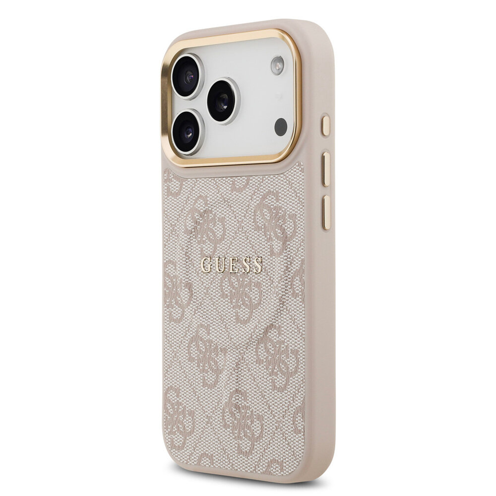 Guess Guess iPhone 17 Pro Back-Cover hul - Magsafe - 4G Classic Logo - Gold Edge - Rosa Guess Guess iPhone 17 Pro Back-Cover hul - Magsafe - 4G Classic Logo - Gold Edge - Rosa