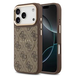 Guess iPhone 17 Pro/iPhone 18 Pro Backcoverhoesje - MagSafe - Klassiek 4G-logo - Goudkleurige rand - Bruin