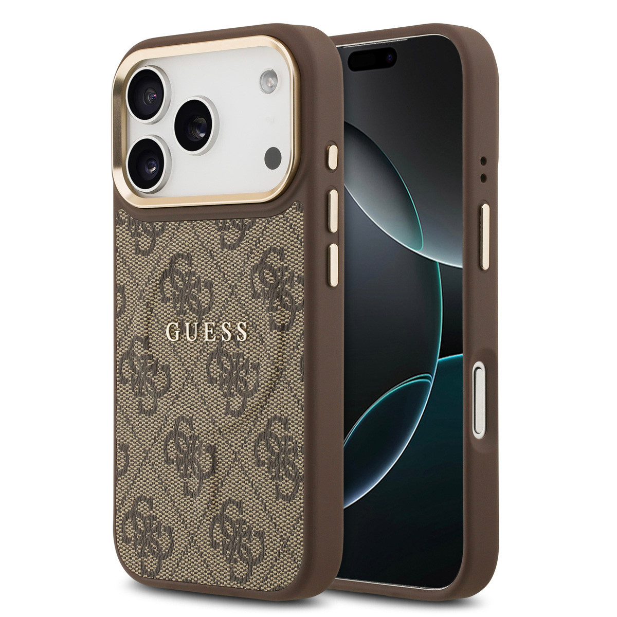Guess Guess iPhone 17 Pro Backcover hoesje - Magsafe - 4G Classic Logo - Gold Edge - Bruin