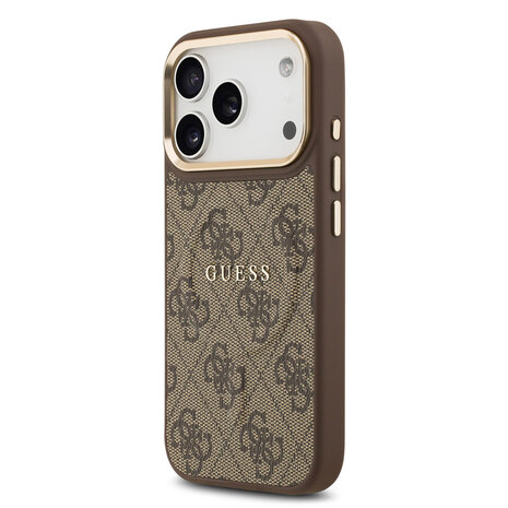 Guess Guess iPhone 17 Pro Back-Cover hul - Magsafe - 4G Classic Logo - Gold Edge - Braun Guess Guess iPhone 17 Pro Back-Cover hul - Magsafe - 4G Classic Logo - Gold Edge - Braun