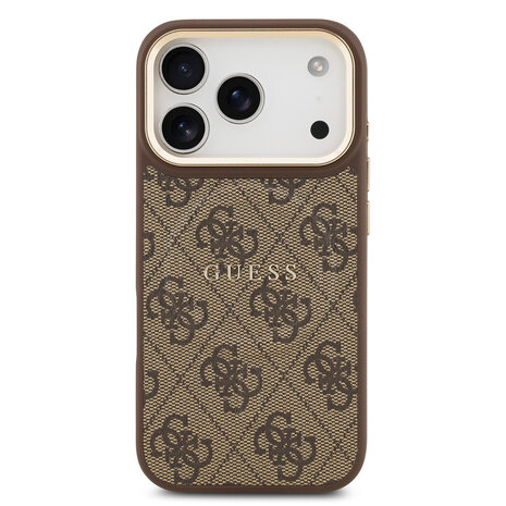 Guess Guess iPhone 17 Pro Back-Cover hul - Magsafe - 4G Classic Logo - Gold Edge - Braun Guess Guess iPhone 17 Pro Back-Cover hul - Magsafe - 4G Classic Logo - Gold Edge - Braun