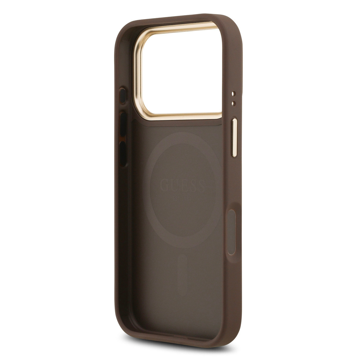 Guess Guess iPhone 17 Pro Backcover hoesje - Magsafe - 4G Classic Logo - Gold Edge - Bruin, foto 6 van 6