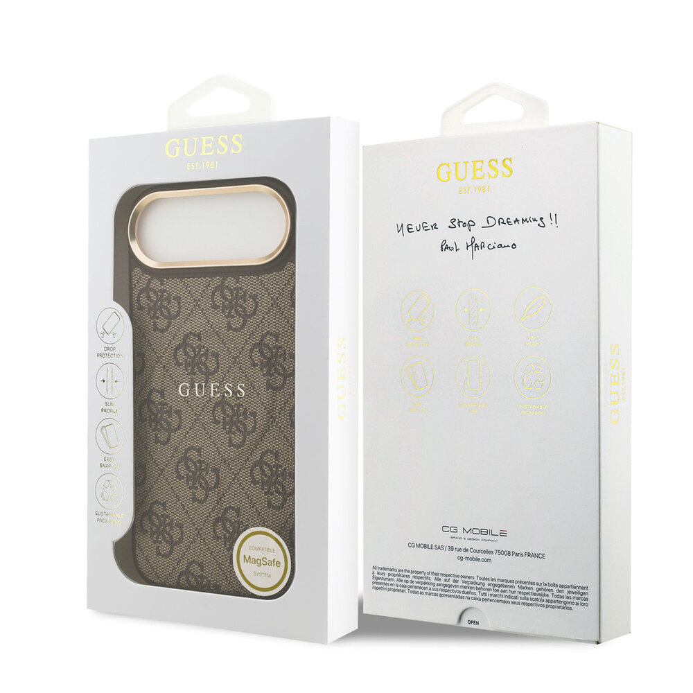 Guess Guess iPhone 17 Air Back-Cover hul - Magsafe PU Leather - 4G Classic Logo - Braun Guess Guess iPhone 17 Air Back-Cover hul - Magsafe PU Leather - 4G Classic Logo - Braun