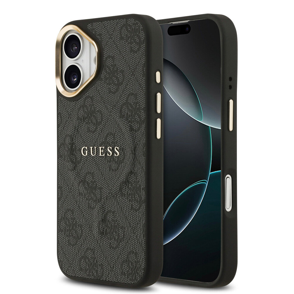 Guess Guess iPhone 17 Backcover hoesje - Magsafe - 4G Classic Logo - Gold Edge - Zwart