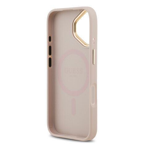 Guess Guess iPhone 17 Backcover hoesje - Magsafe - 4G Classic Logo - Gold Edge - Roze Guess Guess iPhone 17 Backcover hoesje - Magsafe - 4G Classic Logo - Gold Edge - Roze