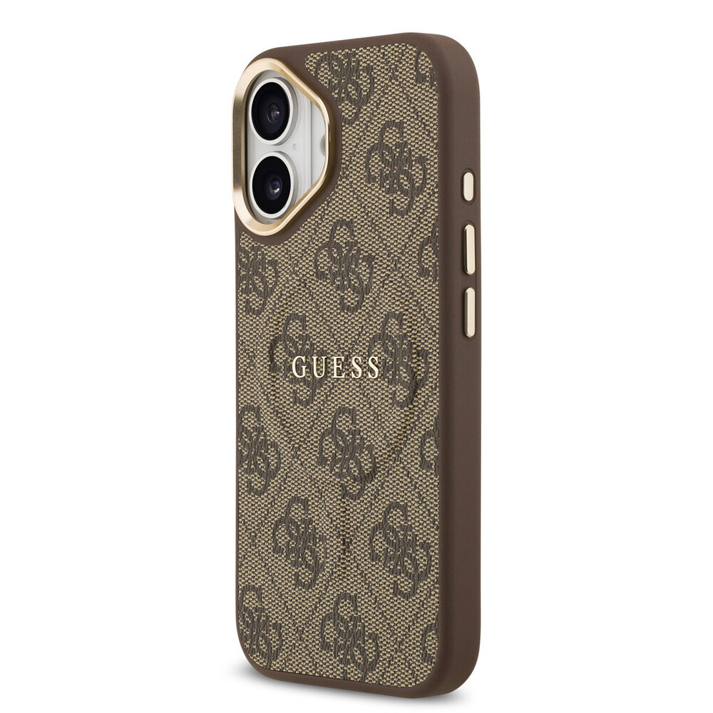 Guess Guess iPhone 17 Back-Cover hul - Magsafe - 4G Classic Logo - Gold Edge - Braun Guess Guess iPhone 17 Back-Cover hul - Magsafe - 4G Classic Logo - Gold Edge - Braun