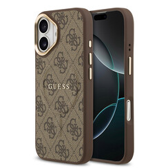 Guess iPhone 17 Back cover case - Magsafe - 4G Classic Logo - Gold Edge - Brown