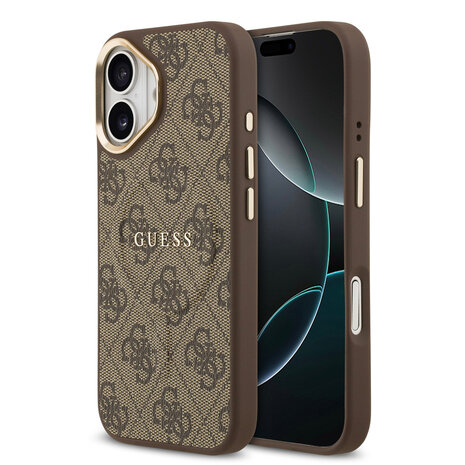 Guess Guess iPhone 17 Back cover case - Magsafe - 4G Classic Logo - Gold Edge - Brown Guess Guess iPhone 17 Back cover case - Magsafe - 4G Classic Logo - Gold Edge - Brown