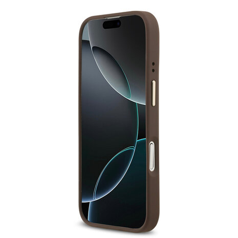 Guess Guess iPhone 17 Backcover hoesje - Magsafe - 4G Classic Logo - Gold Edge - Bruin Guess Guess iPhone 17 Backcover hoesje - Magsafe - 4G Classic Logo - Gold Edge - Bruin