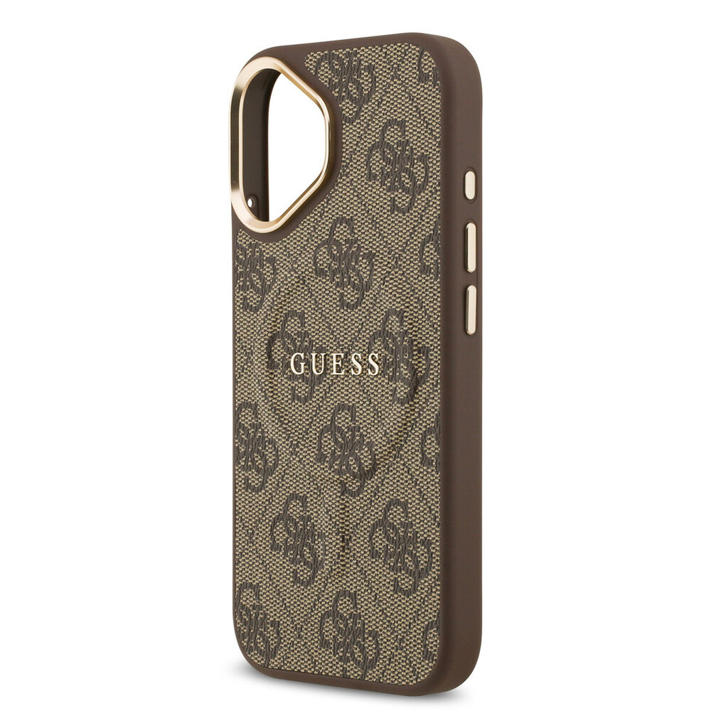 Guess Guess iPhone 17 Back-Cover hul - Magsafe - 4G Classic Logo - Gold Edge - Braun Guess Guess iPhone 17 Back-Cover hul - Magsafe - 4G Classic Logo - Gold Edge - Braun