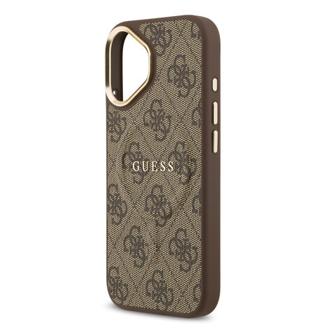 Guess Guess iPhone 17 Backcover hoesje - Magsafe - 4G Classic Logo - Gold Edge - Bruin Guess Guess iPhone 17 Backcover hoesje - Magsafe - 4G Classic Logo - Gold Edge - Bruin
