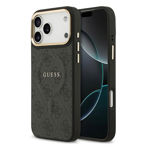 Guess Guess iPhone 17 Pro Max Backcover hoesje - Magsafe - 4G Classic Logo - Gold Edge - Zwart