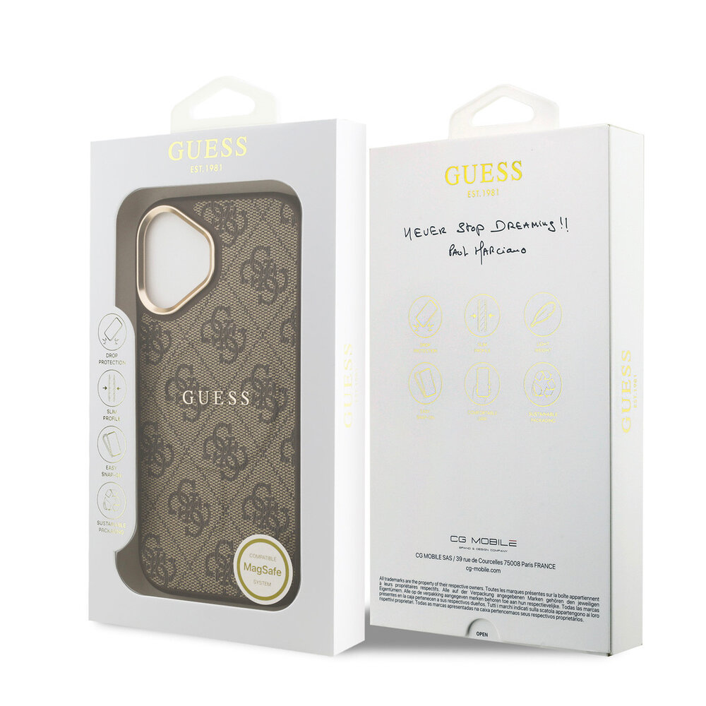 Guess Guess iPhone 17 Back cover coque - Magsafe - 4G Classic Logo - Gold Edge - Marron