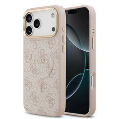Guess iPhone 17 Pro Max Back cover case - Magsafe - 4G Classic Logo - Gold Edge - Pink