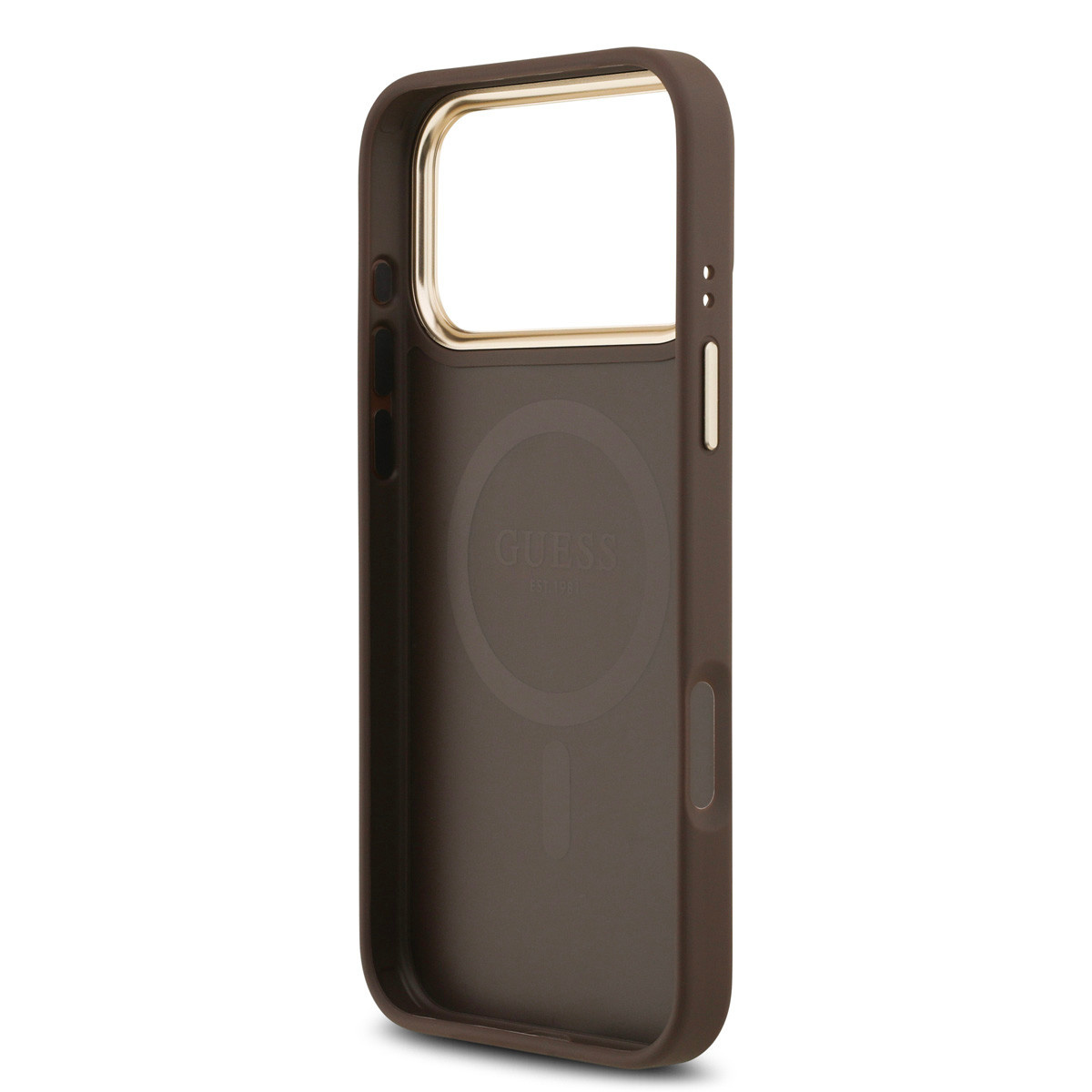 Guess Guess iPhone 17 Pro Max Backcover hoesje - Magsafe - 4G Classic Logo - Gold Edge - Bruin, foto 6 van 6