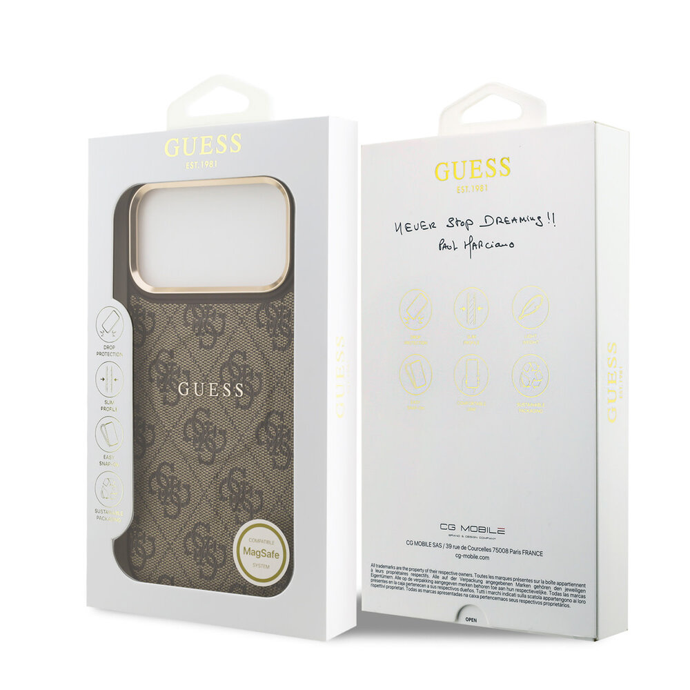 Guess Guess iPhone 17 Pro Max Backcover hoesje - Magsafe PU Leather - 4G Classic Logo - Bruin