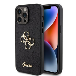 Guess iPhone 15 Pro Max Backcover hoesje - Big 4G - Fixed Glitter - Zwart