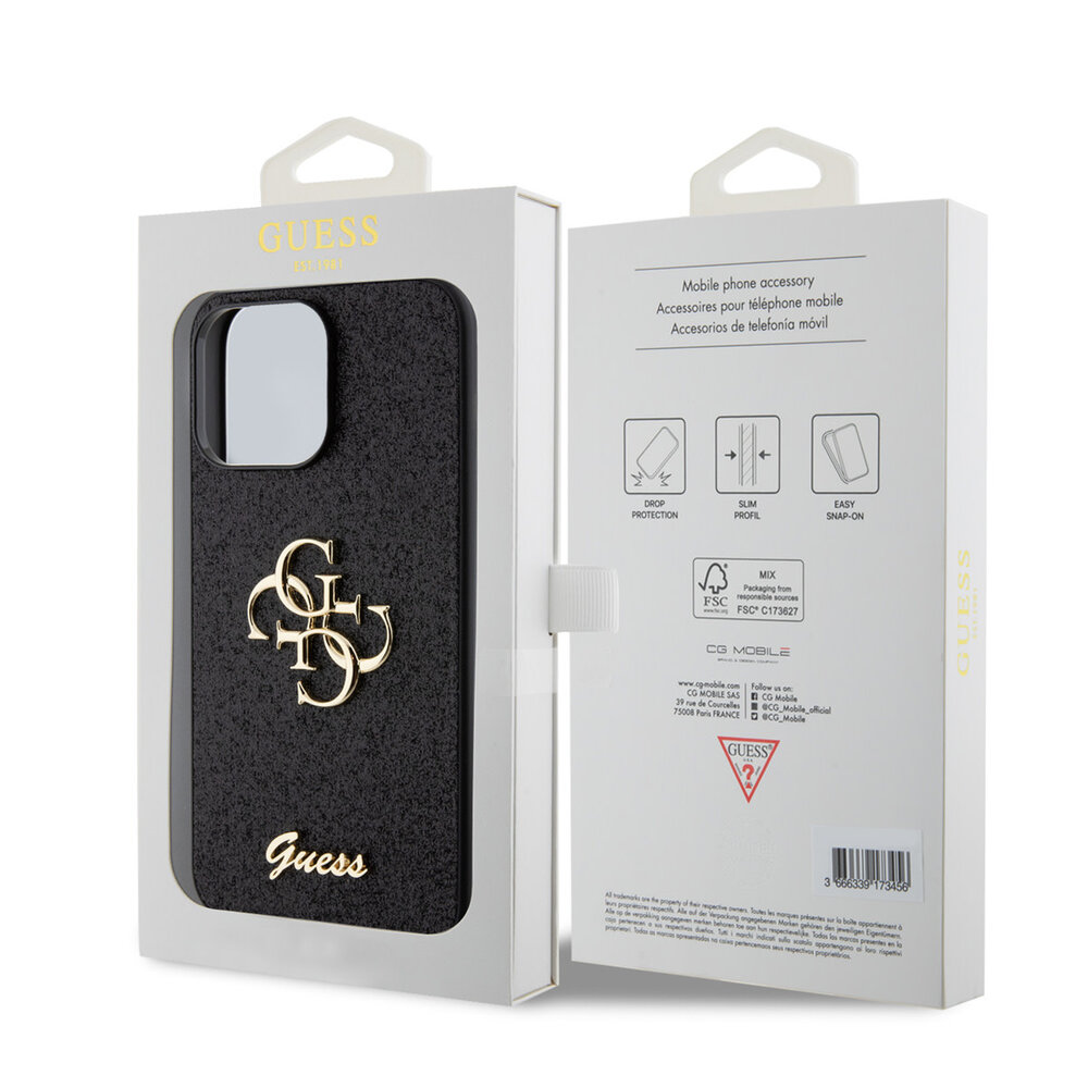 Guess Guess iPhone 15 Pro Max Backcover hoesje - Big 4G - Fixed Glitter - Zwart Guess Guess iPhone 15 Pro Max Backcover hoesje - Big 4G - Fixed Glitter - Zwart