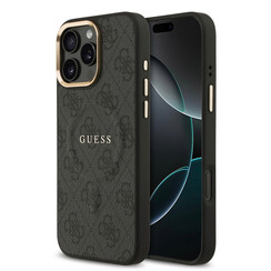 Guess iPhone 16 Pro Max Back-Cover hul - Magsafe PU Leather - 4G Classic Logo - Schwarz