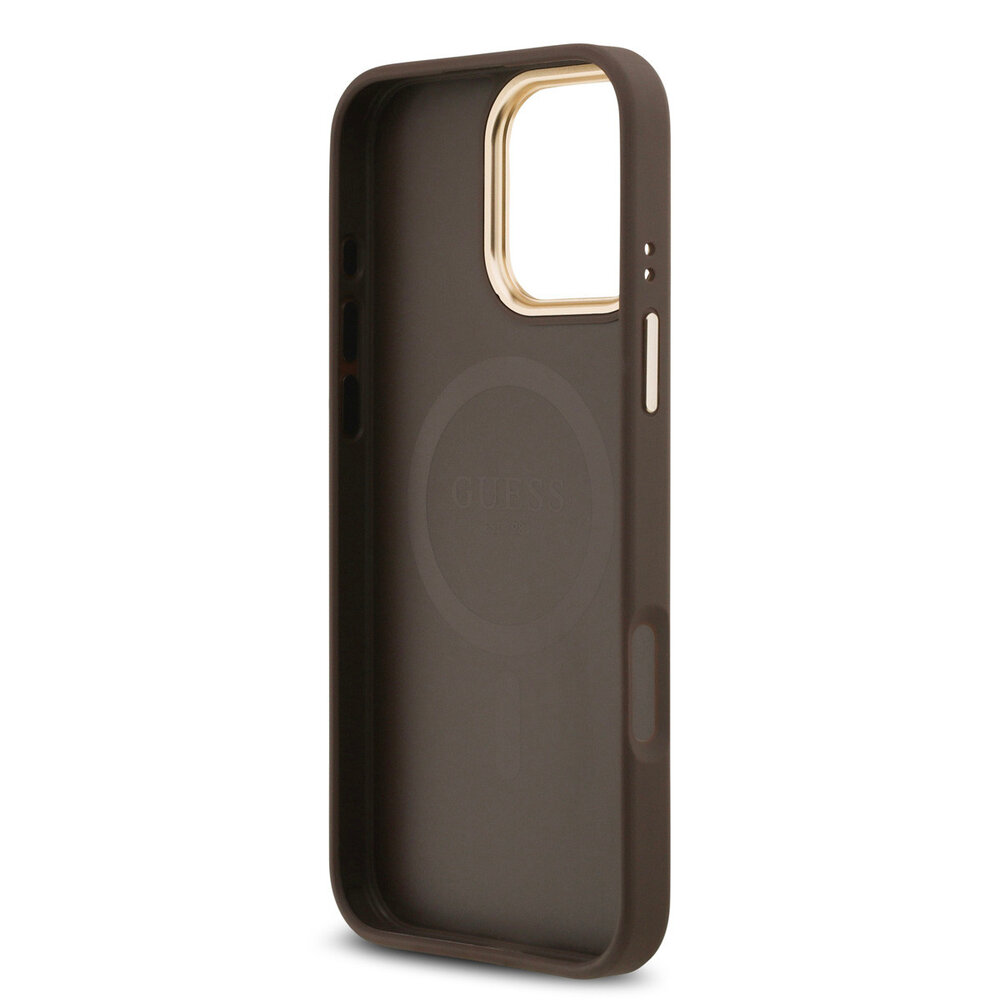 Guess Guess iPhone 16 Pro Max Back cover coque - Magsafe PU Leather - 4G Classic Logo - Gold Edge - Marron Guess Guess iPhone 16 Pro Max Back cover coque - Magsafe PU Leather - 4G Classic Logo - Gold Edge - Marron