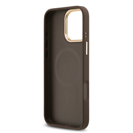 Guess Guess iPhone 16 Pro Max Back cover case - Magsafe PU Leather - 4G Classic Logo - Gold Edge - Brown Guess Guess iPhone 16 Pro Max Back cover case - Magsafe PU Leather - 4G Classic Logo - Gold Edge - Brown