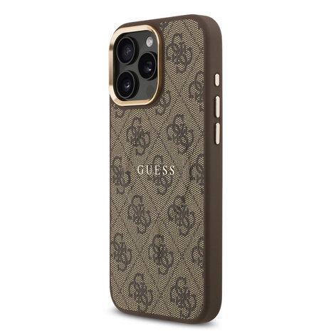 Guess Guess iPhone 16 Pro Max Back cover case - Magsafe PU Leather - 4G Classic Logo - Gold Edge - Brown Guess Guess iPhone 16 Pro Max Back cover case - Magsafe PU Leather - 4G Classic Logo - Gold Edge - Brown