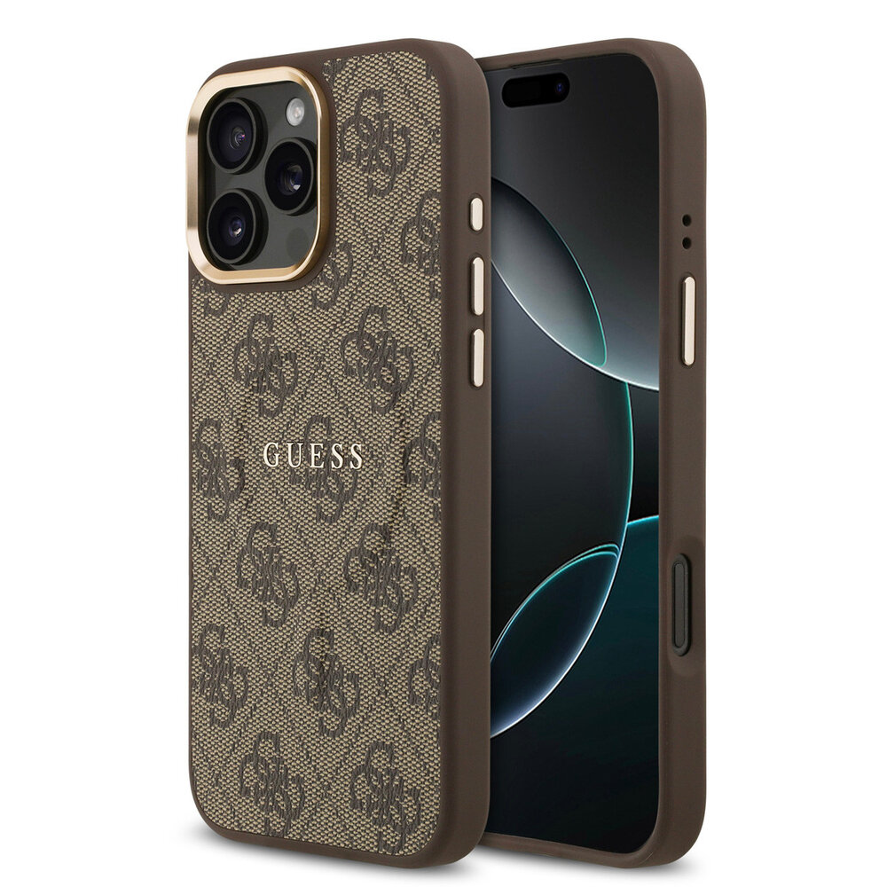 Guess Guess iPhone 16 Pro Max Back cover coque - Magsafe PU Leather - 4G Classic Logo - Gold Edge - Marron Guess Guess iPhone 16 Pro Max Back cover coque - Magsafe PU Leather - 4G Classic Logo - Gold Edge - Marron
