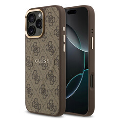 Guess iPhone 16 Pro Max Back cover case - Magsafe PU Leather - 4G Classic Logo - Gold Edge - Brown