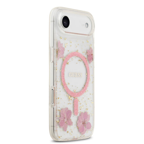 Guess Guess iPhone 17 Air Backcover hoesje - Magsafe - Resin Flowers Design - Roze Guess Guess iPhone 17 Air Backcover hoesje - Magsafe - Resin Flowers Design - Roze