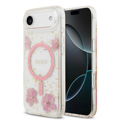 Guess iPhone 17 Air Back cover case - Magsafe - Resin Flowers Design - Pink