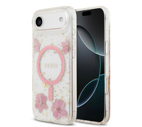 Guess Guess iPhone 17 Air Backcover hoesje - Magsafe - Resin Flowers Design - Roze Guess Guess iPhone 17 Air Backcover hoesje - Magsafe - Resin Flowers Design - Roze