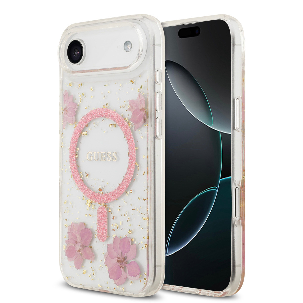 Guess Guess iPhone 17 Air Backcover hoesje - Magsafe - Resin Flowers Design - Roze