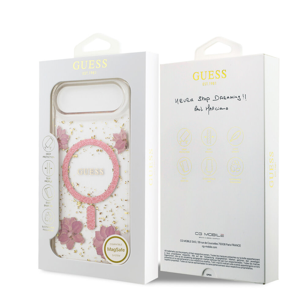 Guess Guess iPhone 17 Air Back cover case - Magsafe - Resin Flowers Design - Pink