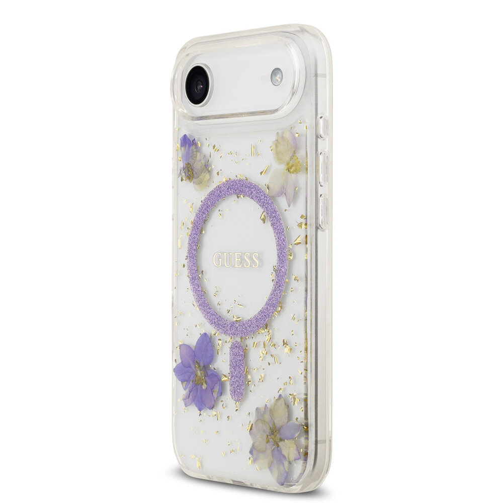 Guess Guess iPhone 17 Air Back cover case - Magsafe - Resin Flowers Design - Purple Guess Guess iPhone 17 Air Back cover case - Magsafe - Resin Flowers Design - Purple