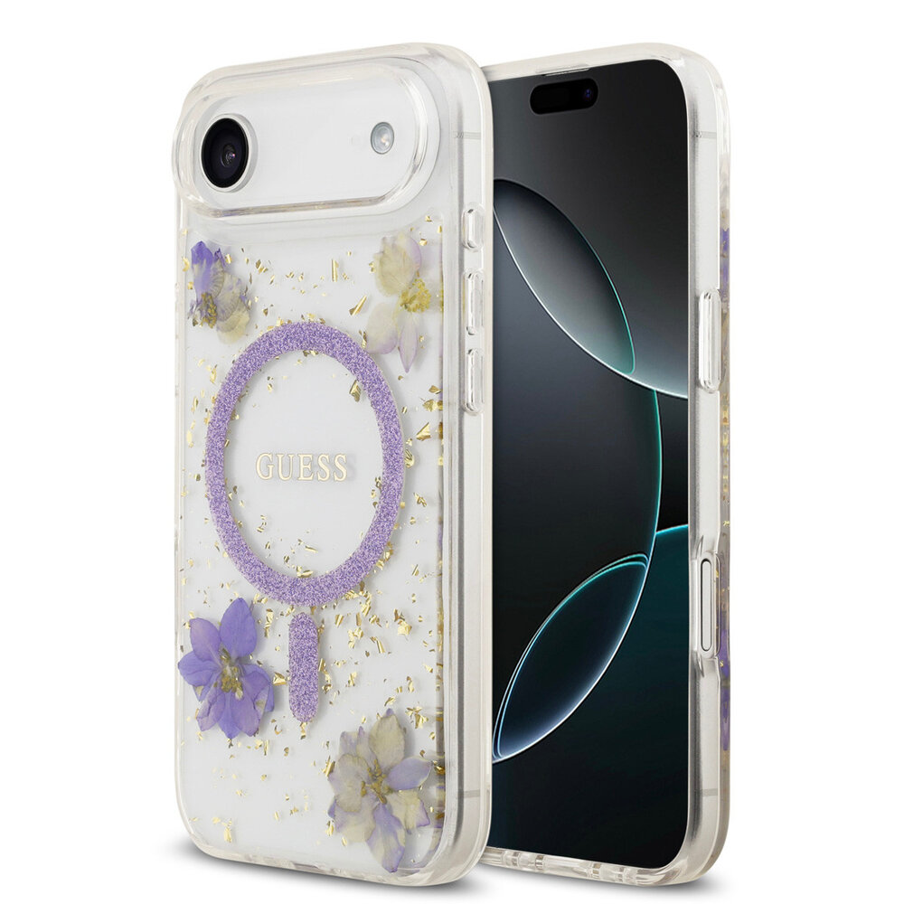 Guess Guess iPhone 17 Air Backcover hoesje - Magsafe - Resin Flowers Design - Paars