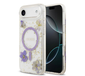 Guess Guess iPhone 17 Air Backcover hoesje - Magsafe - Resin Flowers Design - Paars Guess Guess iPhone 17 Air Backcover hoesje - Magsafe - Resin Flowers Design - Paars