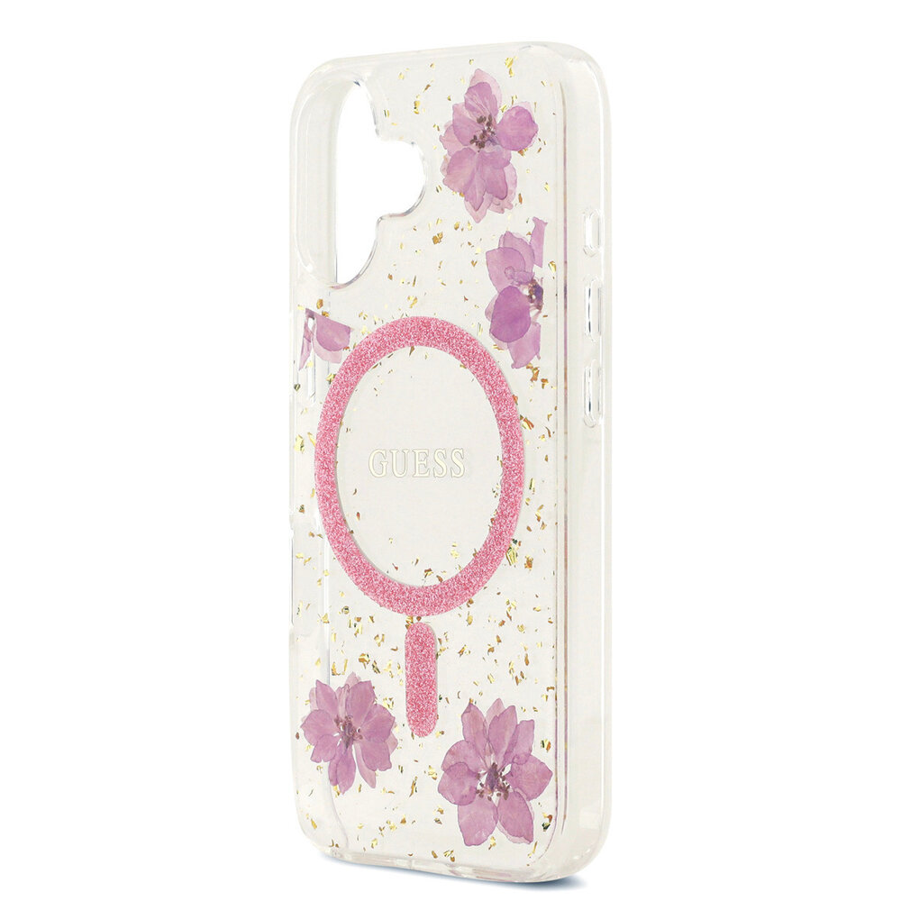 Guess Guess iPhone 17 Backcover hoesje - Magsafe - Resin Flowers Design - Roze Guess Guess iPhone 17 Backcover hoesje - Magsafe - Resin Flowers Design - Roze