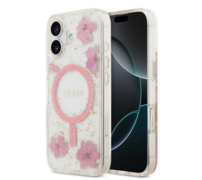 Guess Guess iPhone 17 Backcover hoesje - Magsafe - Resin Flowers Design - Roze Guess Guess iPhone 17 Backcover hoesje - Magsafe - Resin Flowers Design - Roze