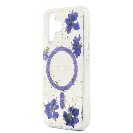 Guess Guess iPhone 17 Backcover hoesje - Magsafe - Resin Flowers Design - Paars Guess Guess iPhone 17 Backcover hoesje - Magsafe - Resin Flowers Design - Paars