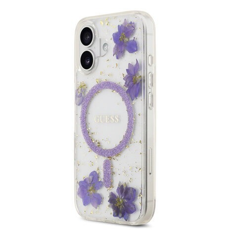 Guess Guess iPhone 17 Back cover case - Magsafe - Resin Flowers Design - Purple Guess Guess iPhone 17 Back cover case - Magsafe - Resin Flowers Design - Purple